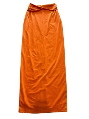 Superdown Sleek and Sexy High-Waist Orange Maxi Skirt Feminine Bright Party-XS